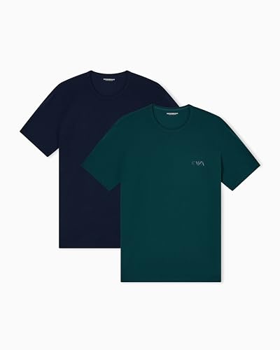 Man's Bold Monogram 2-Pack Crew Neck T-Shirt Blue L Fitted Fit, blau, L