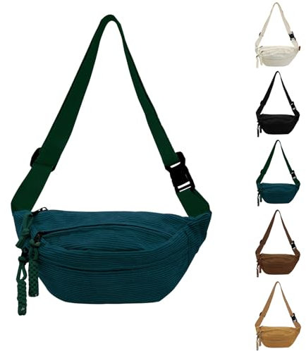 JENCVNL Bauchtasche Cord Damen, Cord Gürteltasche Umhängetasche Damen Cord Crossbody Bag Hüfttaschen mit einstellbar Schultergurt für Damen Herren (Grün)