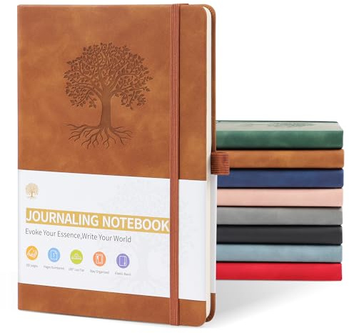 JUNART Carnet de notes ligné A5 pour homme et femme, avec 192 pages, couverture rigide, en cuir, pour écrire personnellement, étude, bureau, enregistrement de voyage ou cadeaux, marron