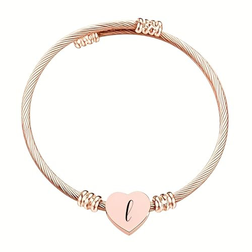 Aosyoisk Nettes Briefarmband für Frauen. Roségold Armband Initial A-Z Buchstabe Manschette Armbänder Schmuck (L)