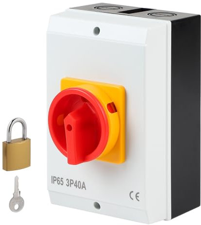 SWAWIS 40A Interrupteur Principal 3 Pôles, Interrupteur Rotatif avec Boîtier pour Connecter Interrupteurs et Séparer Petits Circuits, IP65