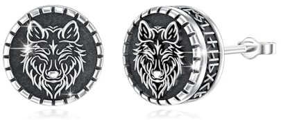 YueYuan Wikinger Ohrstecker 925 Sterling Silber Wolf Ohrringe Wiking Stil Runen Ohrringe Wikinger Ohrstecker Weihnachten Halloween Ostern Vatertag Valentinstag Geburtstag Schmuck Geschenke für Herren