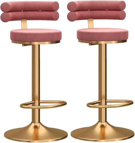 DZYHFCO Frühstücksstuhl für Küche, drehbar, Samt, Barhocker, Eisen, Frühstück, Küche, 65–80 cm, Rosa + Gold, 2 Stück