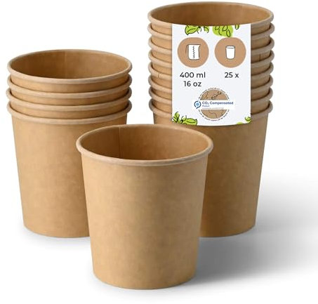 BIOZOYG Suppenbecher to go 25 Stück 400 ml / 16 oz, Ø 95 mm, braun Suppenschüsseln Einweg - Einweggeschirr - Alternative zur Plastikschüssel - To go Becher, Suppe, Soup Bowl