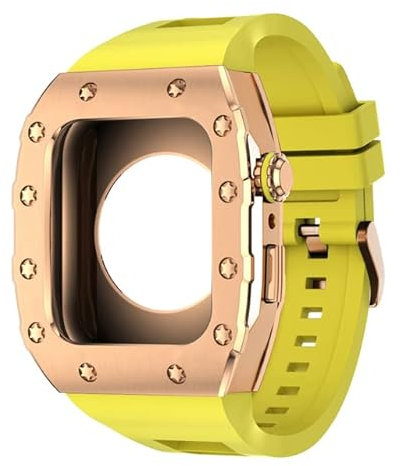 Correa de Goma+Estuche de Metal Compatible con Banda Apple Watch 44 mm de 45 mm Modificación Pulsera Compatible con Apple Watch Series 8 7 SE 6 5 4 Modificado de Bricolaje