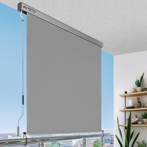Sol Royal Toldo Vertical Enrollable Exterior MS5 180x250 cm Gris - Estor Vertical para Balcones y terrazas - Robusto, Enrollable a Mano con manivela, translúcido e Impermeable
