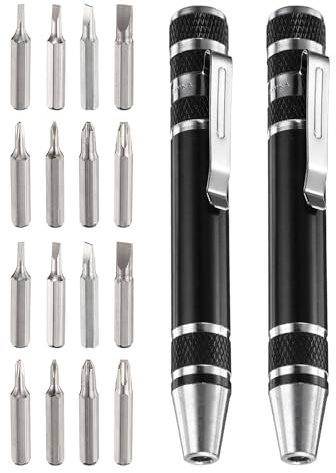 TOP-VIGOR 2pcs 8 in 1 Mini Pocket Pen Screwdriver Set, Multi-Function Magnetic Precision Screwdrivers with Phillips and Flat Head for Electronics, Glasses, Watch and Small Appliance Repair, Black