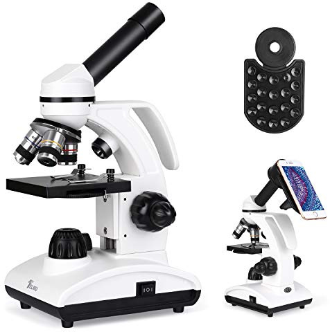 Microscopes pour Enfants, étudiants et Adultes, kit de Microscope Biologique Professionnel avec Lames de Microscope et Adaptateur pour l'enseignement à Domicile et Le Laboratoire Scolaire.