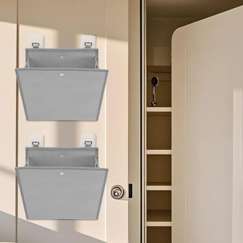 WODHMIEY 2 Stück Hängender Schuhorganizer Wandmontage mit Klebehaken Faltbare Aufbewahrungstasche aus Vliesstoff Schuhregal für Tür Wohnmobil Wohnung Studentenwohnheim Raumsparende Lösung (Grau)