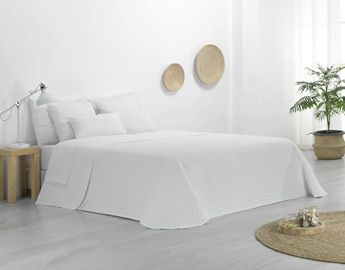 Donegal Collections Colcha de Verano Cama 150-250x260 cm Reversible Blanco Kay - Colchas de Verano Acolchado Fino Extra Suave Cubre Cama Multiusos para Primavera, Verano y Entretiempo