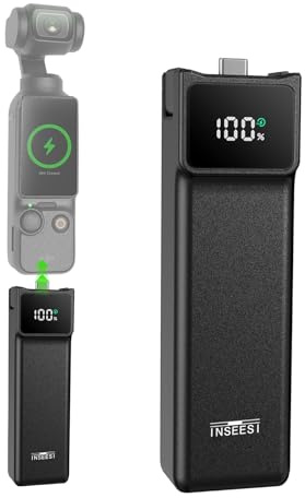 INSEESI Poignée de batterie compatible avec DJI Osmo Pocket 3 Creator Combo, avec poignée de batterie à écran numérique intégrée, batterie de 5000 mAh, charge rapide et filetage réservé de 6,35 mm