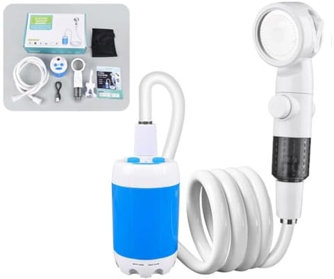Portable Camping Shower, Outdoor Camp Shower Pump, Rechargeable Electric Water Pump, Outdoor Showers Head Kit With Multiple Spray Modes for Camping, Hiking, Traveling, RV