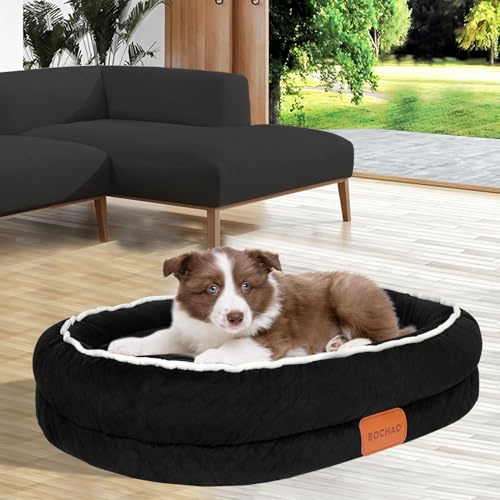 Eiförmiges Hundebett aus Memory-Schaum,orthopädisches Hundesofa für kleine und mittelgroße Hunde,mit vierseitigem Nackenkissen,wasserdicht und rutschfest,abnehmbar und waschbar (Schwarz,M-71x55x15cm)