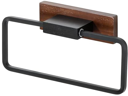 SAYAYO Toallero sin Taladro 25CM, Toallero Adhesivo Baño de Madera Maciza y Aluminio, Toallero Negro para Baño y Cocina, Giro de 180°