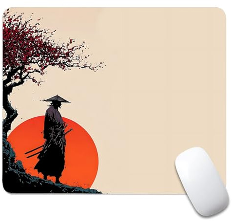 Gaming Mouse Pad Non-Slip Rubber Base Mousepad for Laptop, Computer & PC Japanese Mouse pad Samurai Under Cherry Blossom
