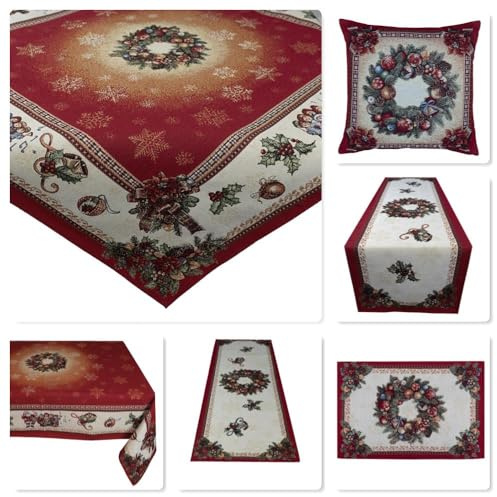 Tischdecke Mitteldecke Tischläufer Gobelin rot Ecru Zauberhafte Weihnachtszeit Advent Nostalgie Baumwollmischung Größenwahl (100 x 100 cm)