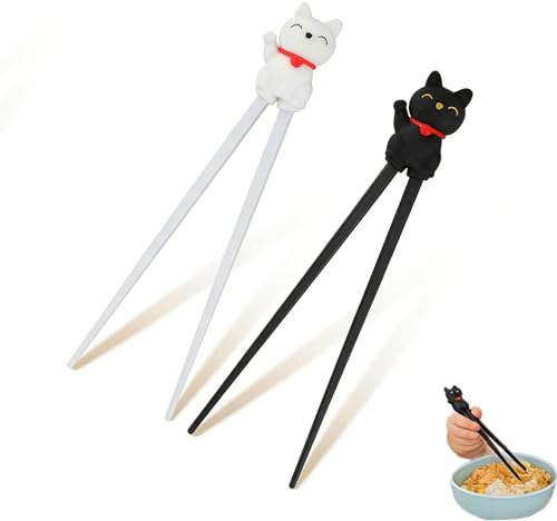 Palillos Chinos de Aprendizaje para Niños, Palillos Antideslizantes Reutilizables con Diseño de Gato, Palillos de Entrenamiento para Principiantes, Accesorio de Cocina Asiática
