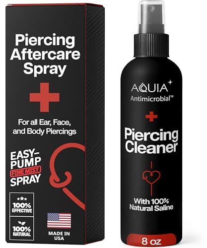 Piercing Aftercare Spray | Ear Piercing Cleaner 8oz | Saline Spray for Piercings; Saline Solution for Piercings; Aftercare of Pierced Ear, Septum, Belly, Nose, Body; Pierce Cleaner Salt Mist Solution