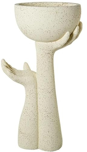 DRW Pot avec 2 Mains Debout en Fibre de Verre crème Finition Ciment 83 x 46 x 36 cm