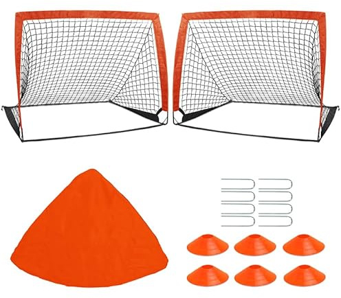 MAXVINI 2er Fussballtore für Garten Kinder Set, 120 x 90 x 90 cm Fußballtor Kinder mit 6 Hütchen & Tasche, Tragbares & Stabiles Pop-up Faltbares Soccer Tor für Garten, Park, Strand, Wiese