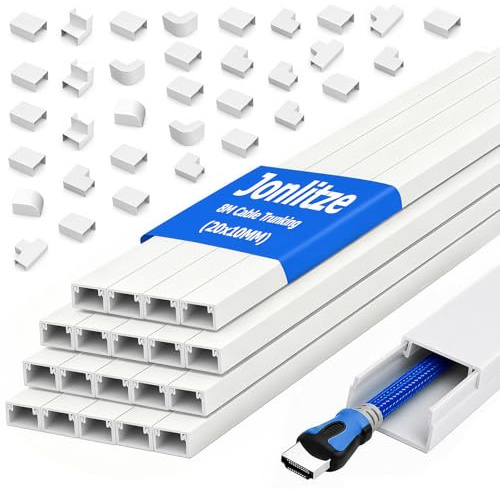 8m Cable Trunking Kit, 20 x 10mm Trunking for Electric Cables, Cable Cover Wire Hiders for Wall, Cable Management to Hide Wall Mount TV Powers Cords in Home Office (White, 40cm x 20mm x 10mm | 8m)