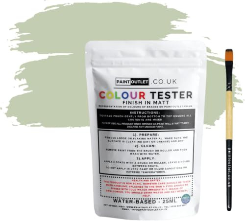 Thermilate Ultra & Pro - Sample Colour Tester Pouch 25ml with Brush - Multi-Surface Paint For Interior Walls, Outdoor Garden & Exterior Walls, High Durability Multi-Feature Sage Green