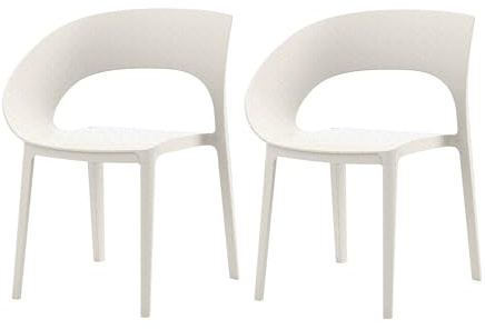 Rebecca Mobili 2er Set Stapelbarer Gartenstuhl, Küchenstuhl, Weiß Kamel, Polypropylen, Modern - Maße HxBxT: 82,5 x 54 x 60 cm - Art. RE7252