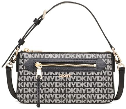 DKNY Women's Bryant Ave Top Zip Demi Crossbody, Black Logo-Black