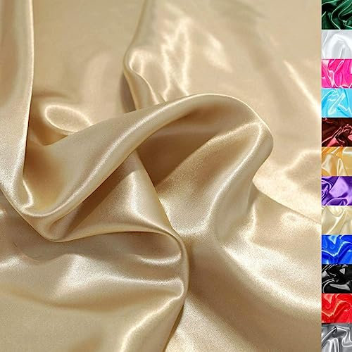 TOLKO 1m Glanz Satin Stoff Meterware als Modestoff Dekostoff Kostümstoff Gardinenstoff Vorhangstoff Hochzeitsstoff | Glitzer Satinstoffe zum Nähen Dekorieren | Nähstoffe 150cm breit (Beige)
