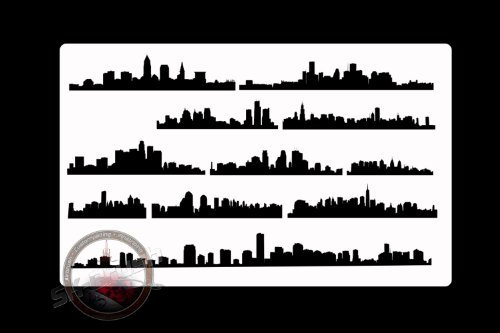 Herterich Products Airbrush Schablone für Skyline | Tattoo und Graffiti Stencil Vorlage | Präzises Städtedesign | Wiederverwendbar und Lösemittelresistent