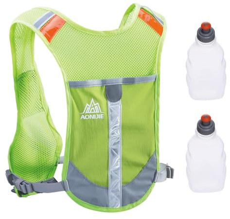 TRIWONDER Laufrucksack, Leichter Trinkrucksack, Trailrunning Rucksack, Trinkweste für Laufen Marathon Sport (Grün - mit 2 Wasserflaschen)