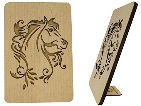LIN - HolzkartenGrußkarten aus Holz, Geburtstagskarten Frauen Mädchen, Glückwunschkarten für Pferdeliebhaber, Grußkarte mit Pferd, Gutschein Reiten, Springreiter, Dressurreiten, Pferd (N608)
