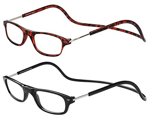 TBOC Pack: Lunettes de Lecture – (Deux Unités) Dioptrie +2.50 Monture Marron Écaille et Noir Femme Homme Aimant Fermeture Pliable Régable Magnetique