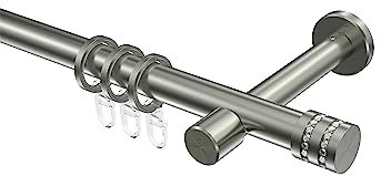 Interdeco Gardinenstangen Edelstahl Optik 20 mm Ø Prestige Estana, 180 cm