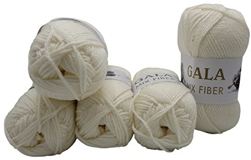 Mix Fiber Gala 5 x 100g Acrylwolle weiß 500g zum Stricken und Häkeln
