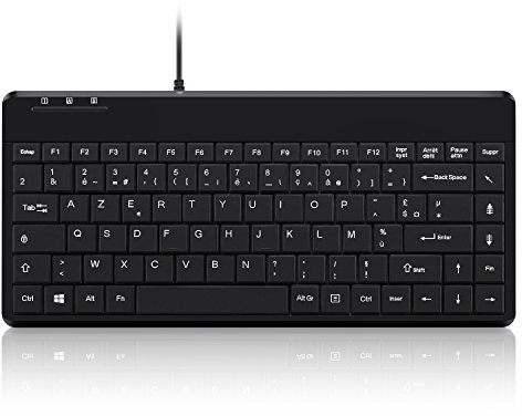 Perixx PERIBOARD-409 - Mini teclado con cable, PS2, 315x147x20 mm, negro AZERTY French Layout