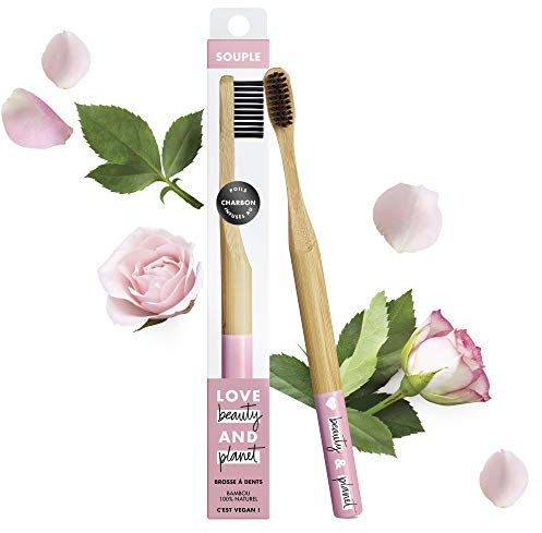 Love Beauty And Planet Brosse à Dents Manuelle Souple Vegan, Manche en Bambou Naturel, Poils infusés au charbon, Certifié Vegan x 1