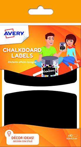 Avery Reusable Chalkboard Labels 95 × 63 mm – 10 Black Chalk‑Effect Stickers for Jars, Bottles, Containers, Removable & Residue‑Free