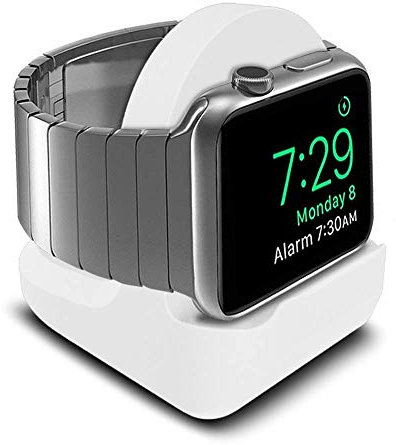 Pokanic Kompatibel mit Apple Watch Ständer-Halterung Serie 9/8/7/6/5/4/3/2/1/SE – 49/47/45/44/42/41/40/38 mm Ständer mit Nachttisch-Kabelmanagement-Steckplatz (weiß)