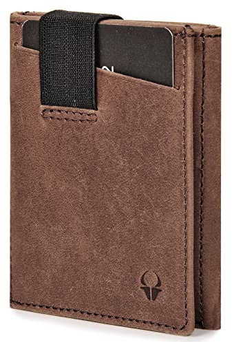 DONBOLSO Wallet 2, Slim mit Münzfach, Geldbeutel mit RFID Schutz, bis 12 Karten, Mini Portemonnaie für Herren und Damen, Geldbörse, Leder Braun
