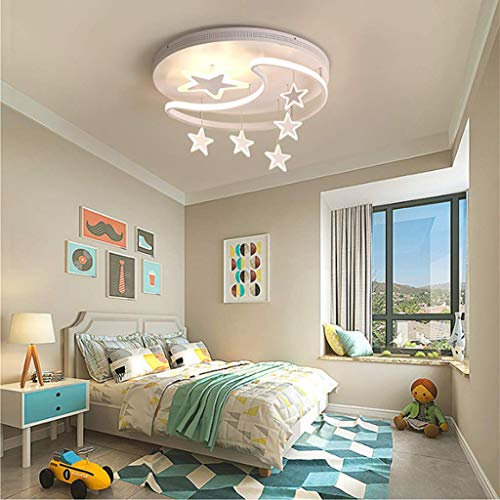 XinZe Kinderlampe Schlafzimmer Deckenleuchte Deckenlampe Pendelleuchte Dimmbar Mit Fernbedienung Moderne Led Kreative Weiß Eisen Acryl Sterne Mond Wolke Kinderzimmer Dekoration Hängelampe,Weiß,42cm