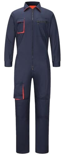 Yukirtiq Tuta da Lavoro Multitasche Uomo Intera Meccanico con Zip Doppio Elastica in Vita, Blu Navy, M