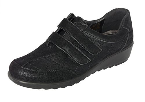 Cushion Walk Women's EEE Shoes Lightweight Touch Fastening Loafers, Trainers, Casual Work Office Comfort Shoes (6 UK X-Wide, Black)