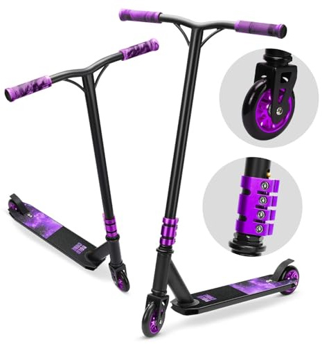 BOLDCUBE Deluxe Stunt Scooter for Kids Ages 8+, Beginner Trick Scooter, Silent Flex Brake, 4 Bolt Clamp, Nylon Core PU Wheels