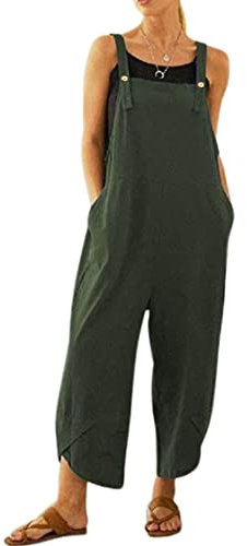 VEVESMUNDO Tuta da donna casual in lino sciolto con tasche M-5XL, Verde, XX-Large