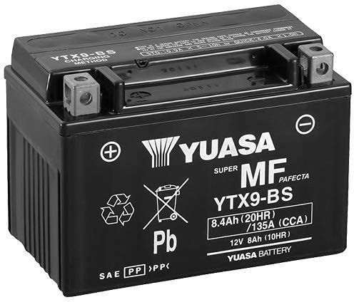 Batteria moto Yuasa YTX9-BS - Senza manutenzione - 12 V 8 Ah - Dimensioni: 150 x 87 x 105 mm compatibile con Suzuki AN Burgman (AU111/BW111/BW112) 400 1998-2002