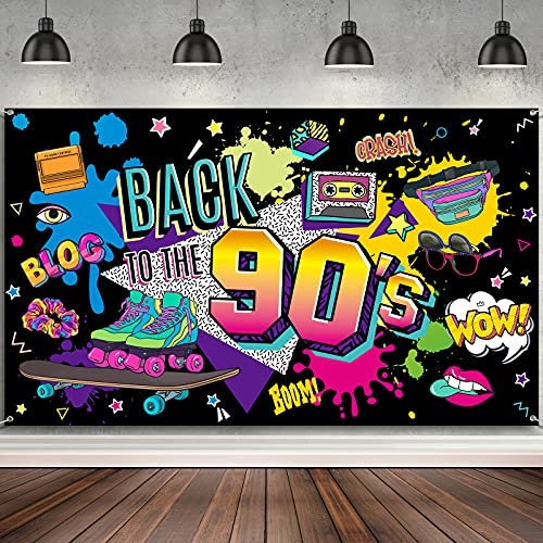 Back to The 90s Backdrop for Party Decorations 90s Retro Hanging Banner Background for Photography Hip Hop Graffiti Wall Table Decor Photo Booth Props for 90s Themed Birthday Party, 73 x 43 Inch