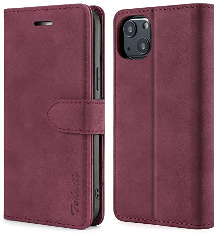 TOHULLE Case for iPhone 13, Premium PU Leather Wallet Case with Card Holder Kickstand Magnetic Closure Flip Folio Case Cover for iPhone 13 (6.1 Inch) - Red