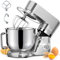 Robot Pâtissier, POWWA 1500W Pétrin Professionnel, Silencieux Robot de Cuisine Multifonctionn Pétrisseur avec Batteur Électrique, Batteur, Fouet, Couvercle, Bol 6,2 L(Silber)