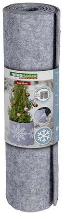 Windhager Deko-Filz-Topfschutz 'Schneeflocke' M, 114 x 25 x 0,3 cm, Grau/Weiß, Winterschutz für Kübelpflanzen, Kälteschutz, Frostschutz, mit Klettverschluss, witterungsbeständig